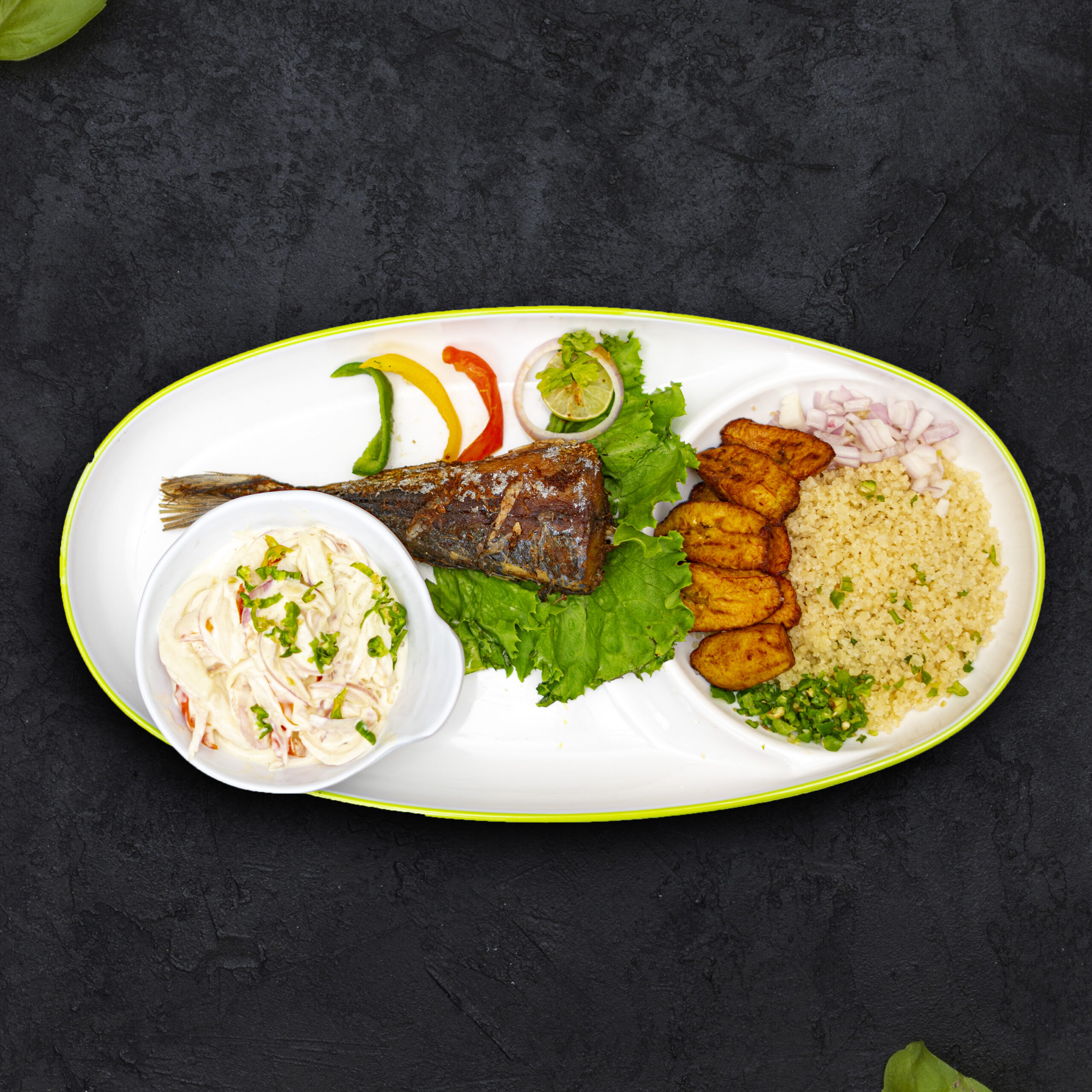 Attiéké + poisson frit